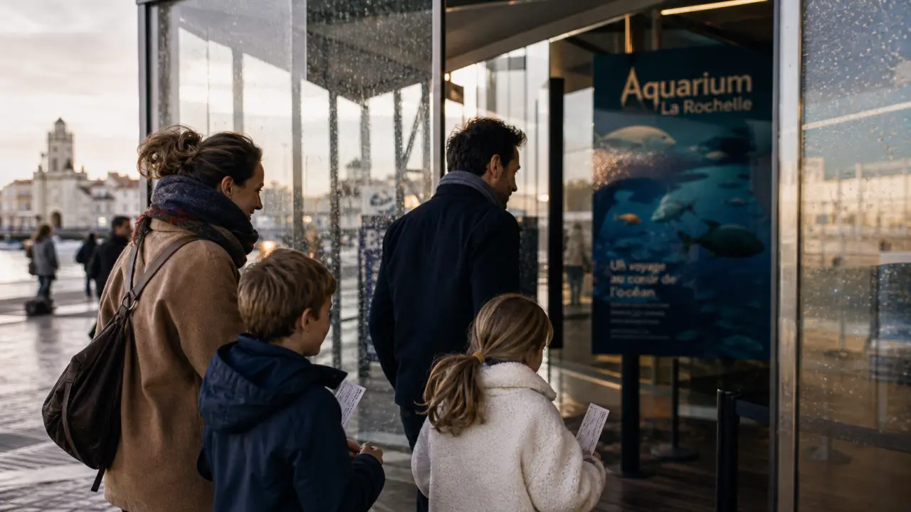 Aquarium La Rochelle : famille à l’entrée près du Vieux-Port