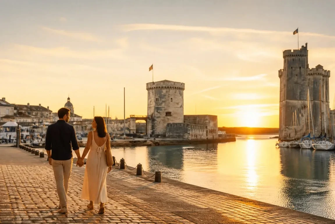 Week end la rochelle en amoureux au Vieux Port au coucher du soleil