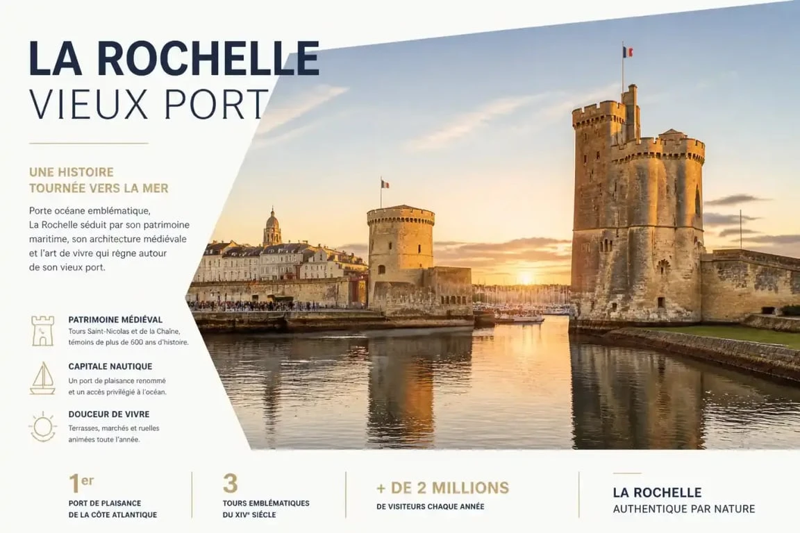Vue du Vieux Port de La Rochelle et ses tours lors d'une sortie en mer