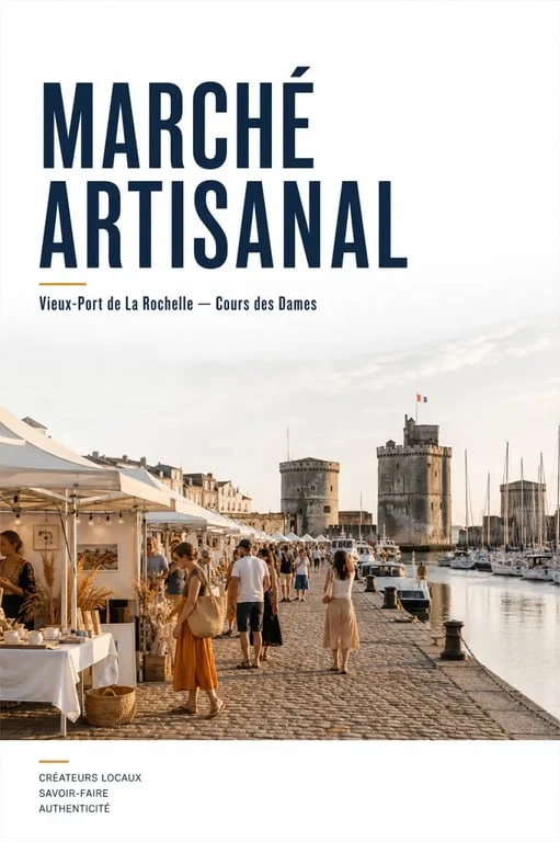 Marché artisanal la rochelle sur le Vieux-Port avec stands de créateurs et ambiance de quai