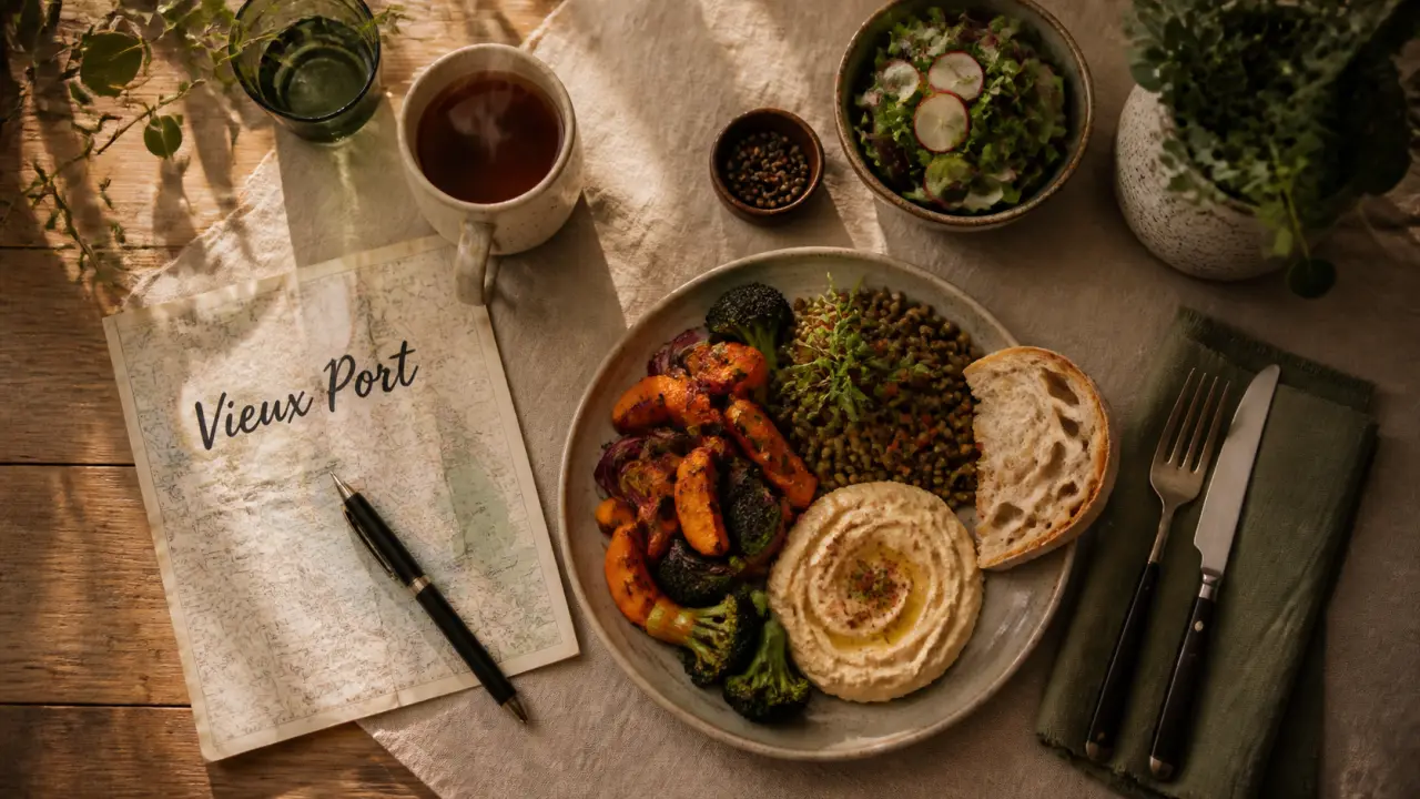 La Rochelle vegetarian restaurants à Vieux Port : assiette végétarienne et salade
