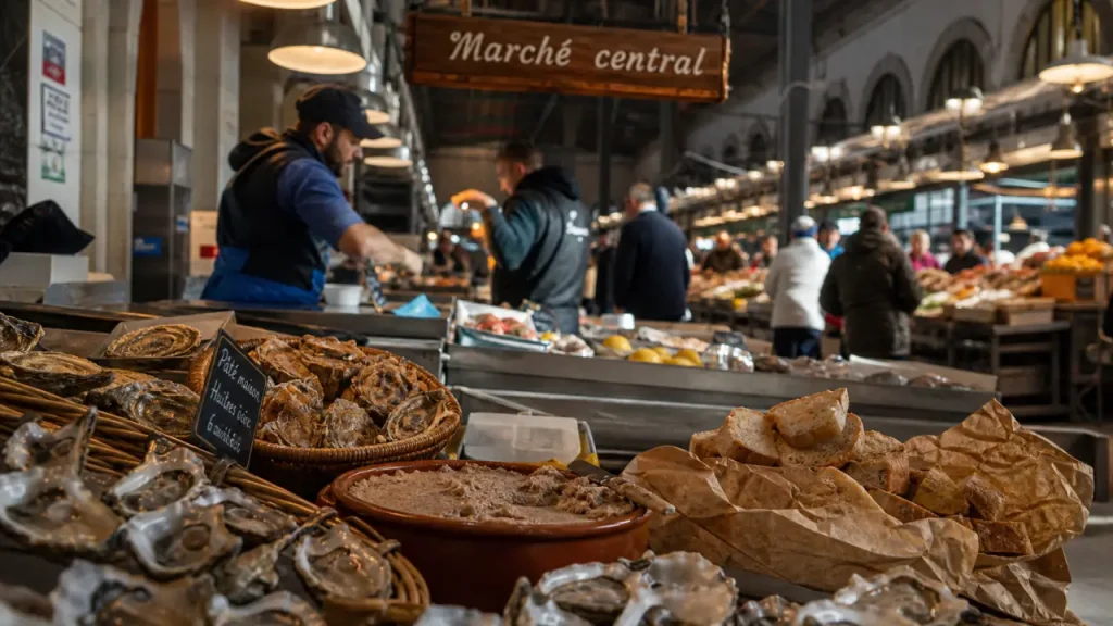 Marché La Rochelle : intérieur des halles centrales, poisson et huîtres