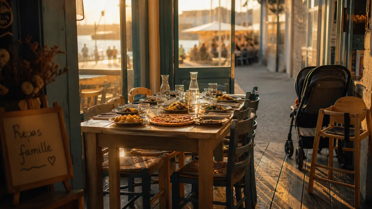 Restaurant famille la rochelle : table dressée et chaise haute