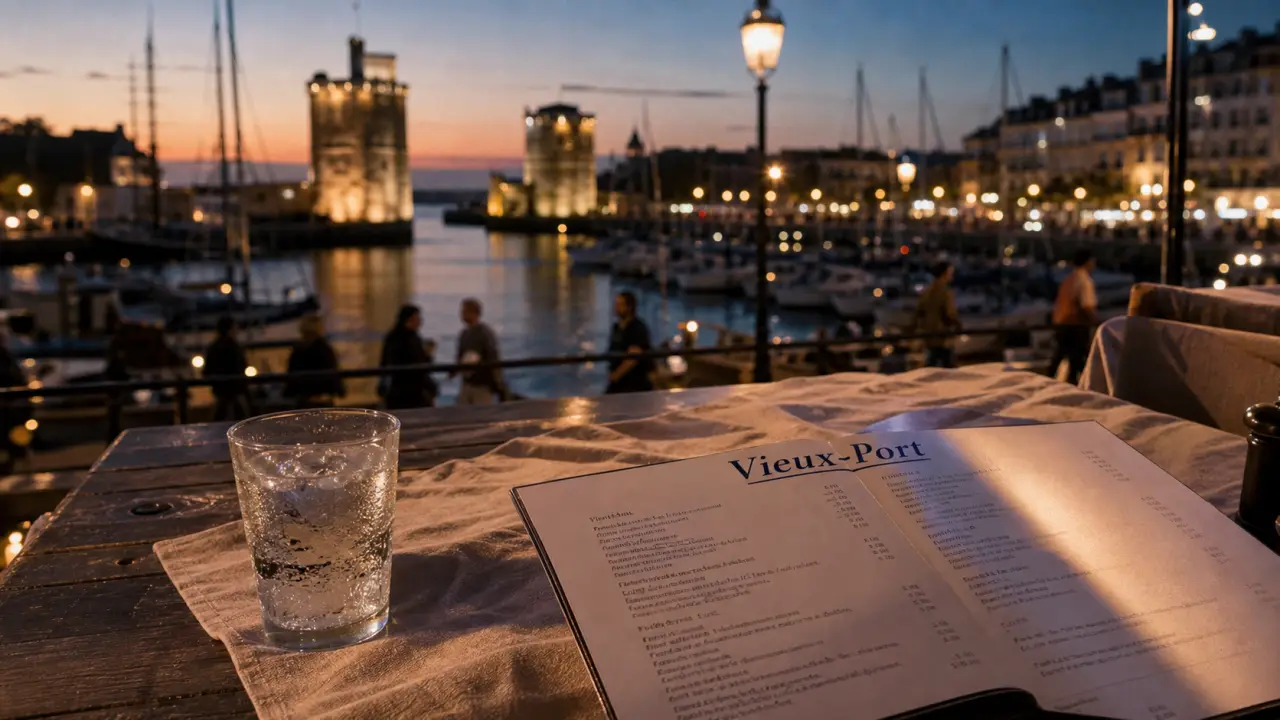 Restaurants port de La Rochelle, terrasse au Vieux-Port, vue sur voiliers