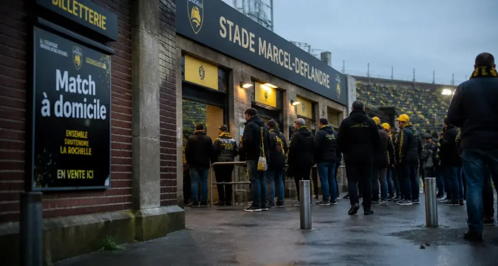 Visiter le stade de la Rochelle : entrée du stade Marcel-Deflandre et file de supporters