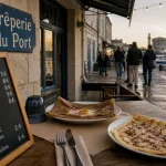 Creperie la rochelle vieux port : terrasse avec galettes au Vieux-Port