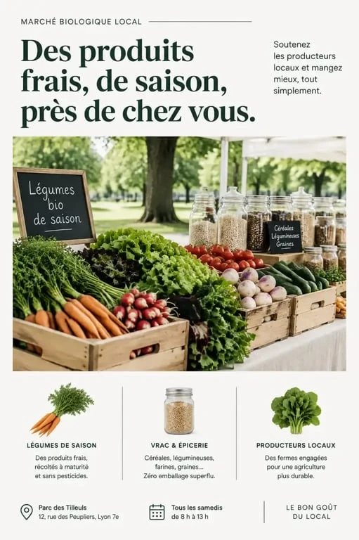 Étal de produits frais au marché bio de La Rochelle dans le Parc de Laleu