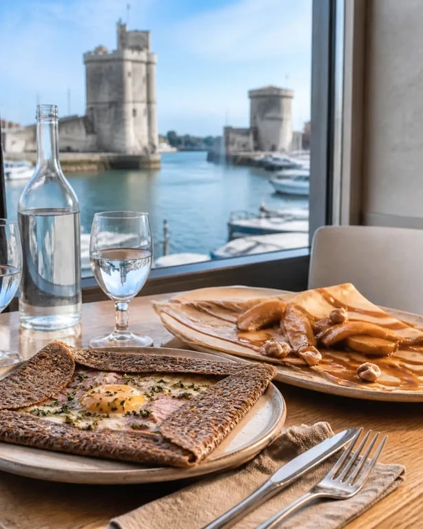 Crêperie La Rochelle Vieux Port avec galette et crêpe servies en salle