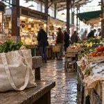 l'heure du marché la rochelle : étals en halle alimentaire, achats au comptoir