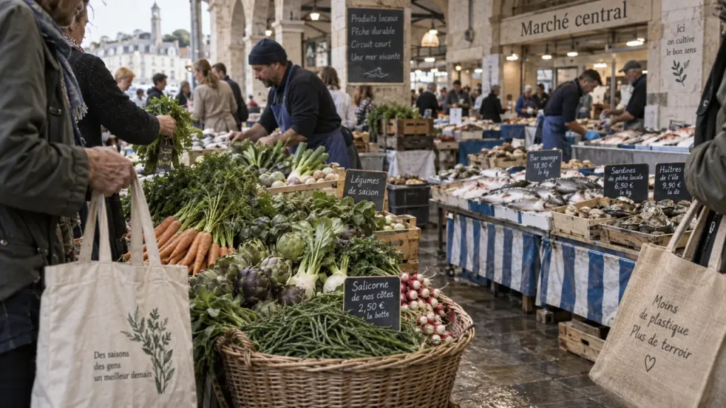 Marché la rochelle aujourd' hui aux Halles : légumes et salicorne
