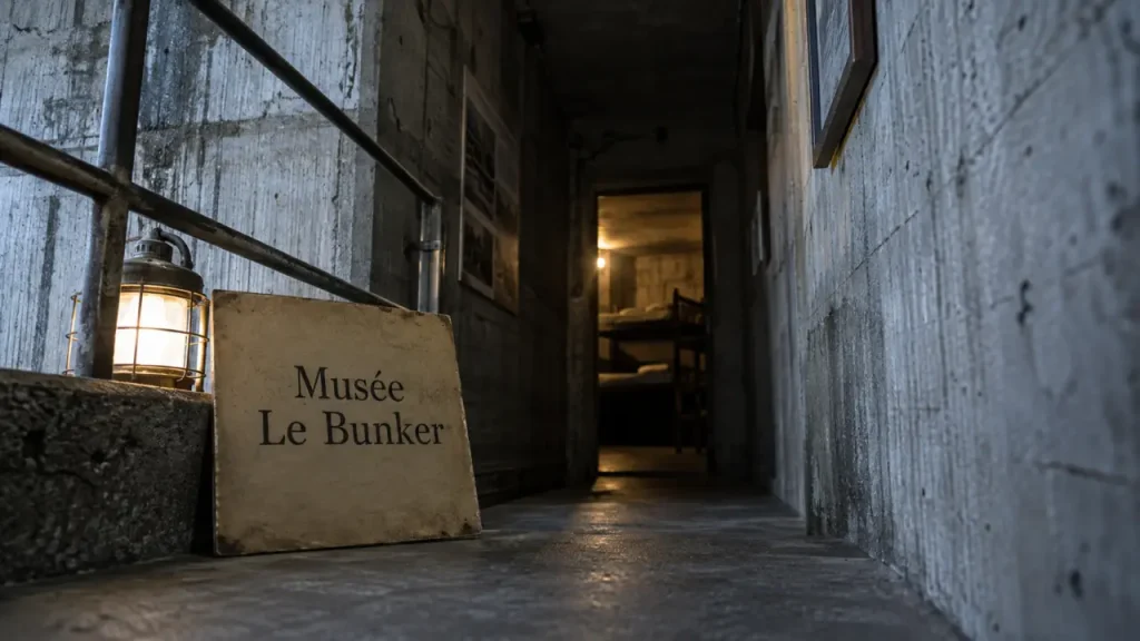 Entrée du musée bunker La Rochelle : couloir en béton armé