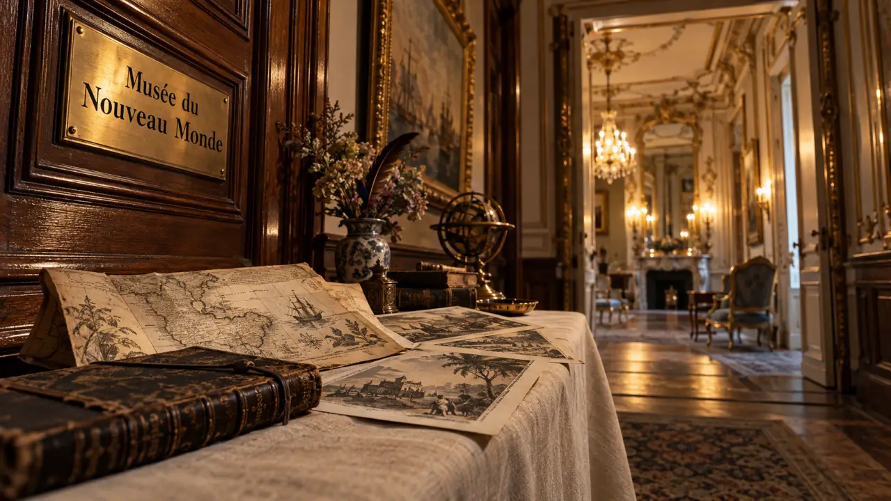 Musée du nouveau monde de La Rochelle : panneau “Musée du Nouveau Monde” à l’hôtel Fleuriau