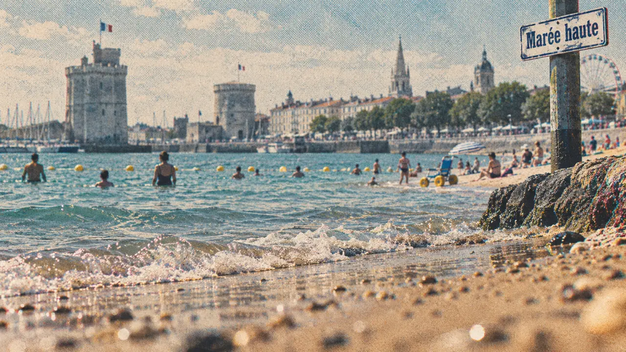 La plage de la rochelle, marée haute, sable humide et calme